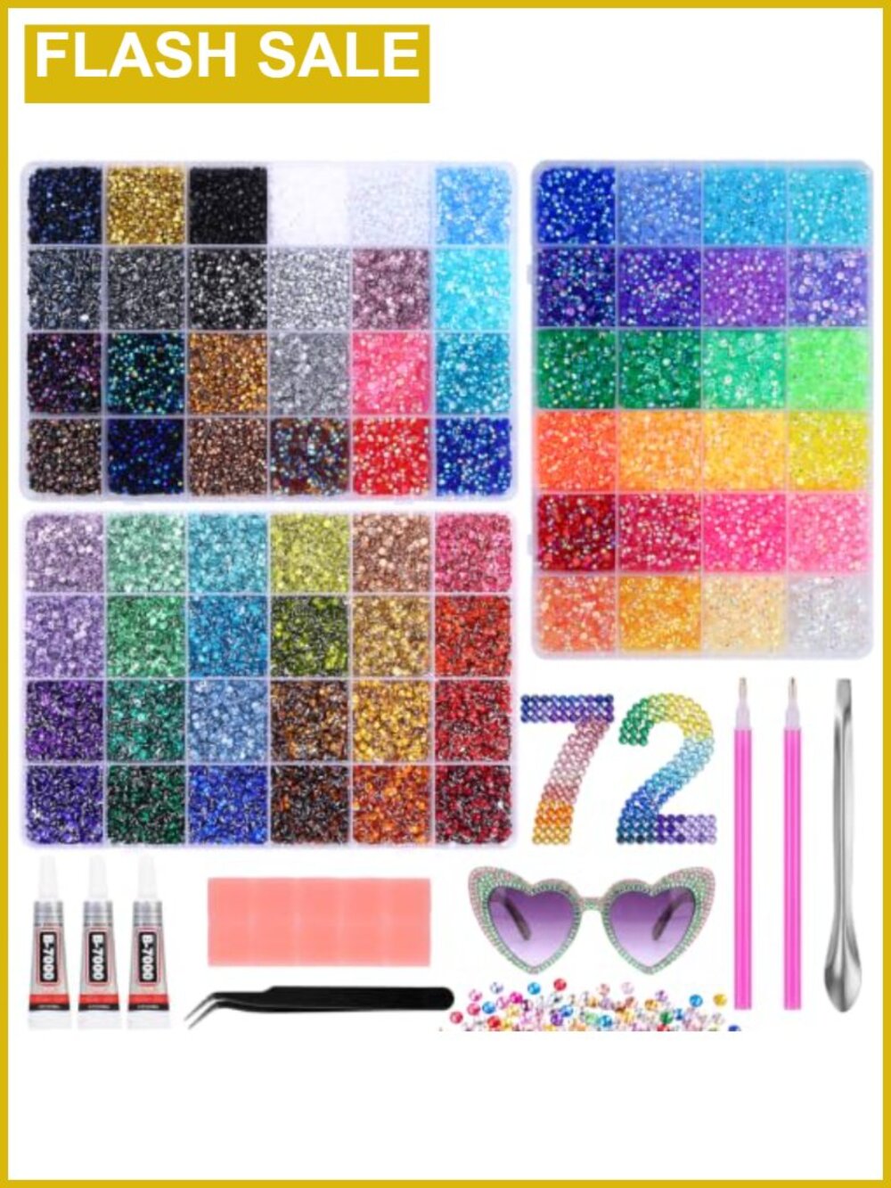 72 Colors 3mm Resin Rhinestones Bedazzling Kit 52000pcs